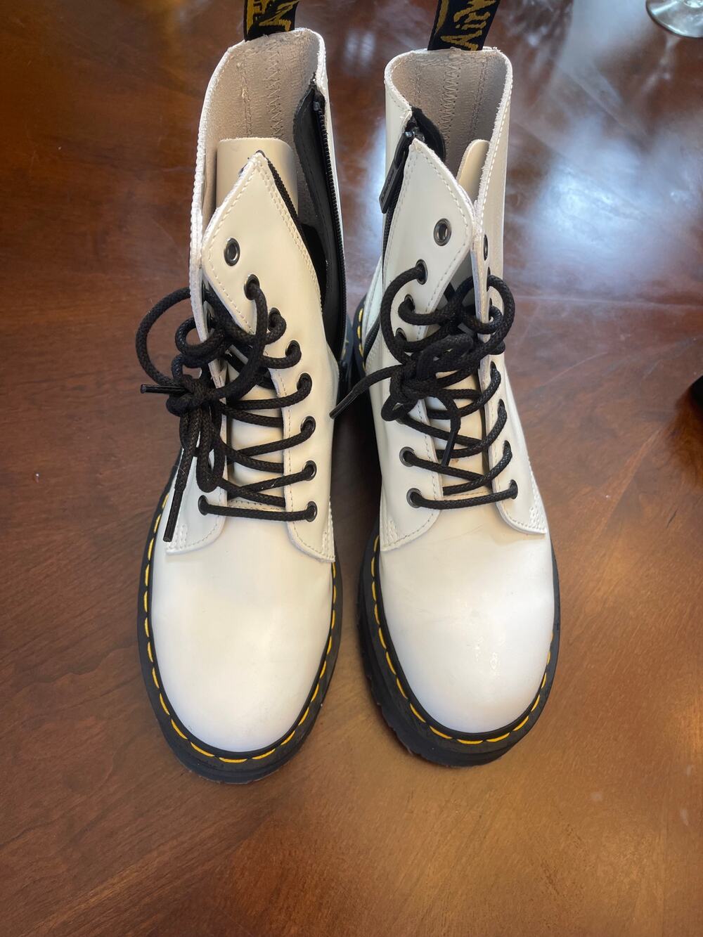 Dr. Martens Jadon White Leather Platform Combat Boots - [8]